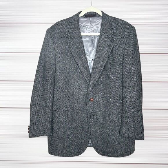 Christopher Brooks Gray Wool Two-Button Single Vent Herringbone Sport Coat 42R - Picture 1 of 15